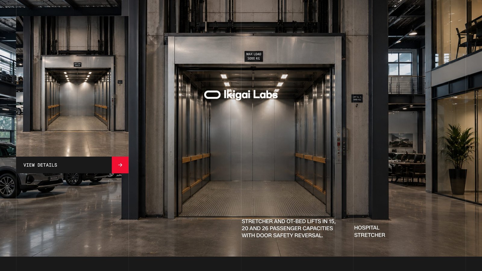 Hospital elevator showcase in the Elevator Ranges section