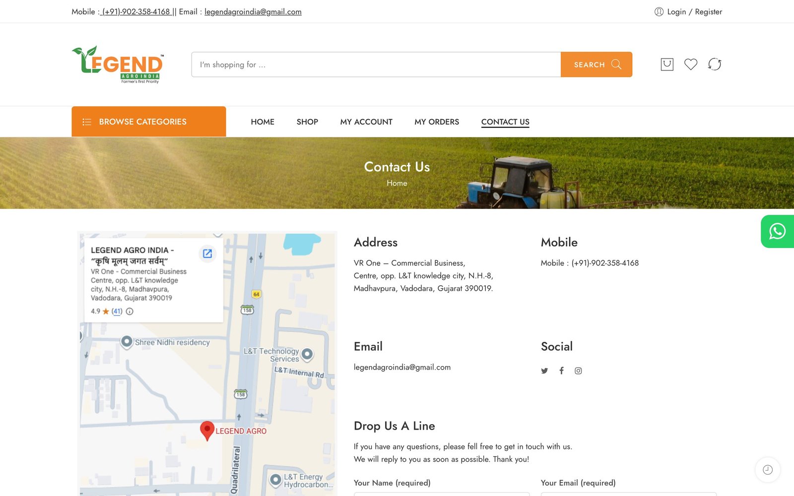 Contact Us page with address, map and enquiry form