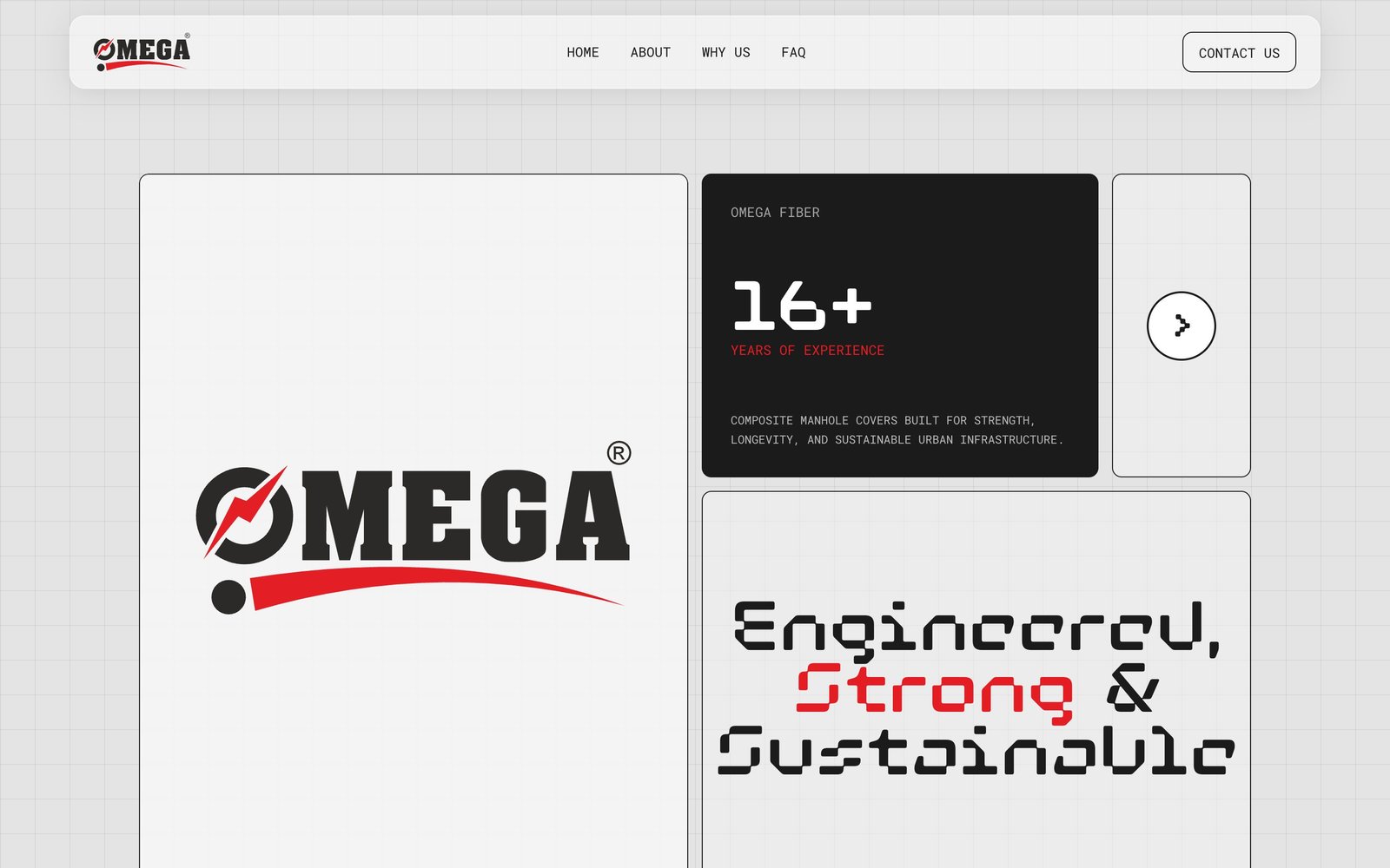Omega Fiber logo card next to a 16+ years of experience stat
