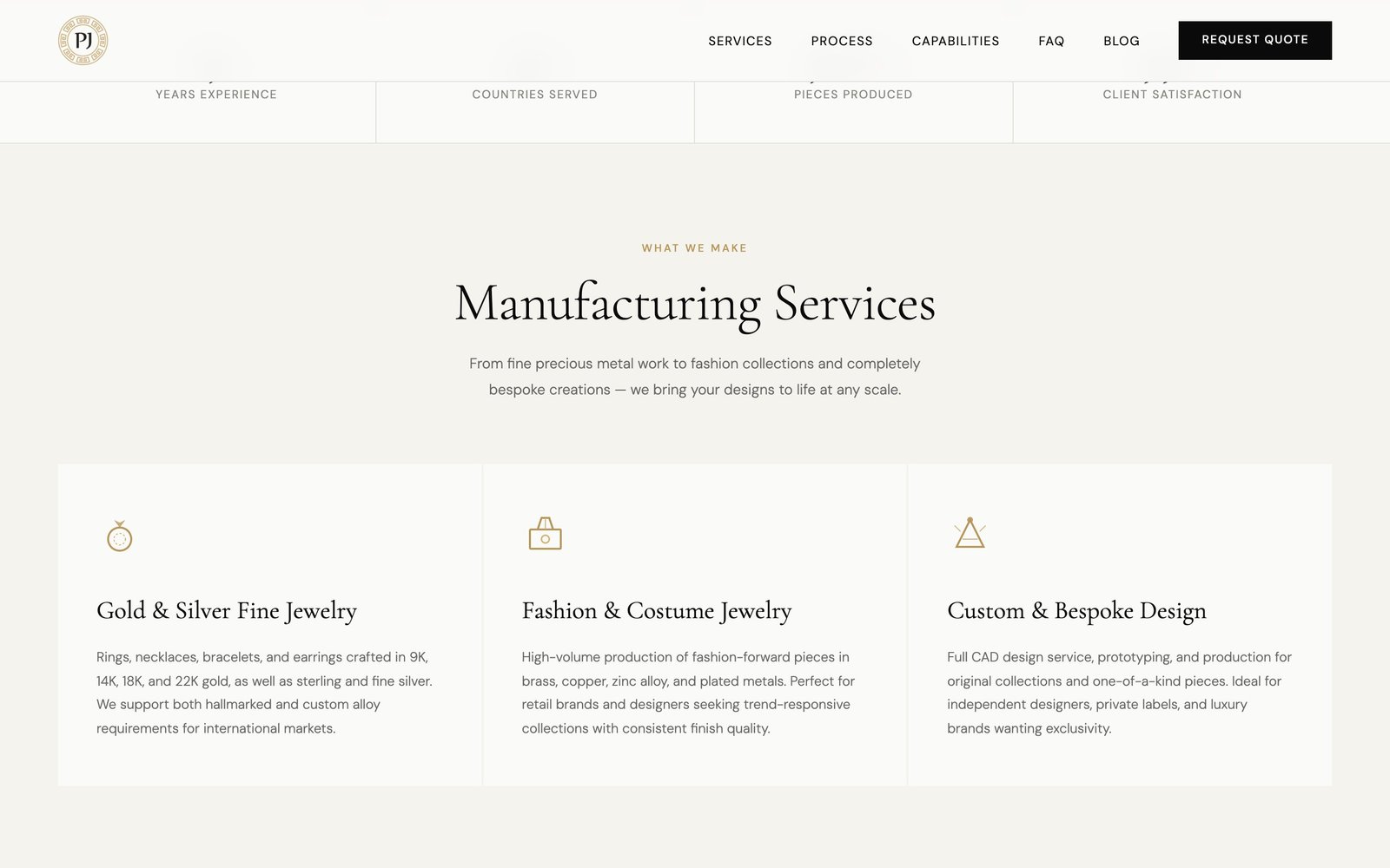 Manufacturing Services section with three service cards
