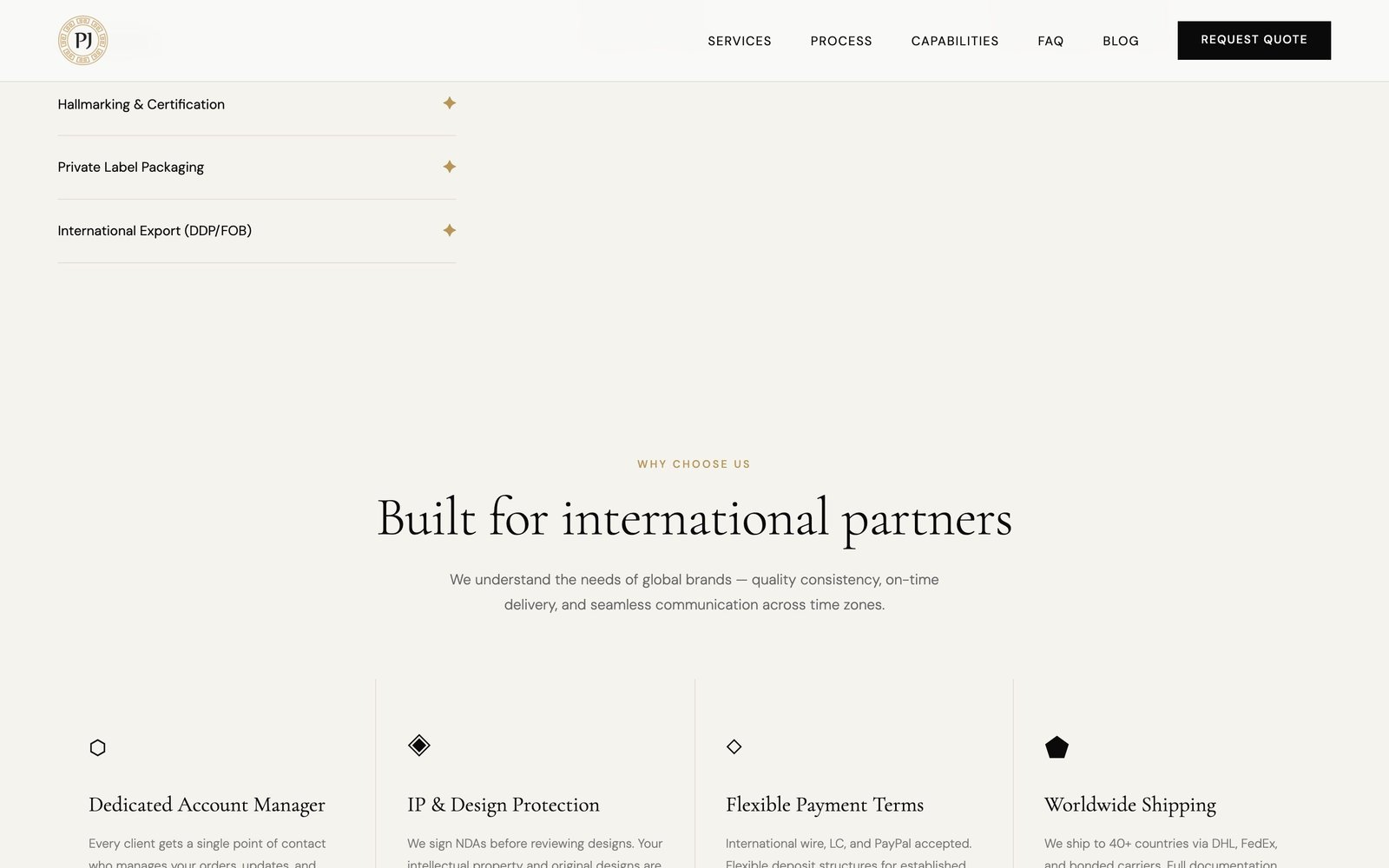 Built for international partners section