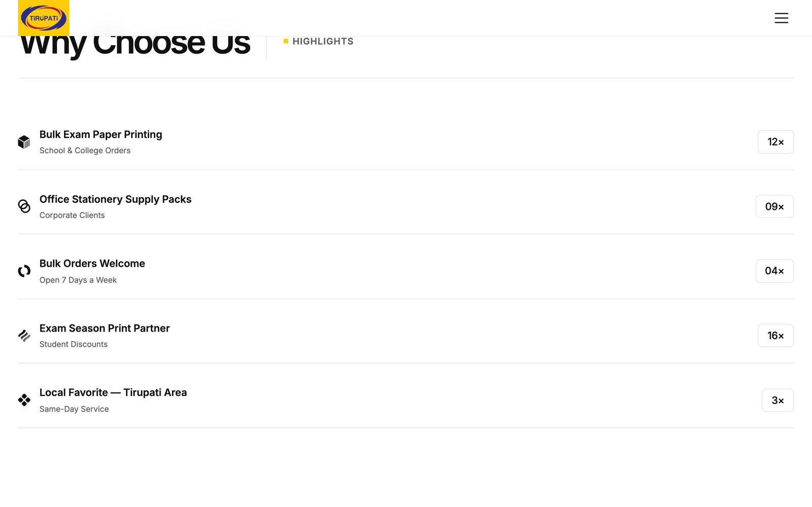 Why Choose Us highlights list